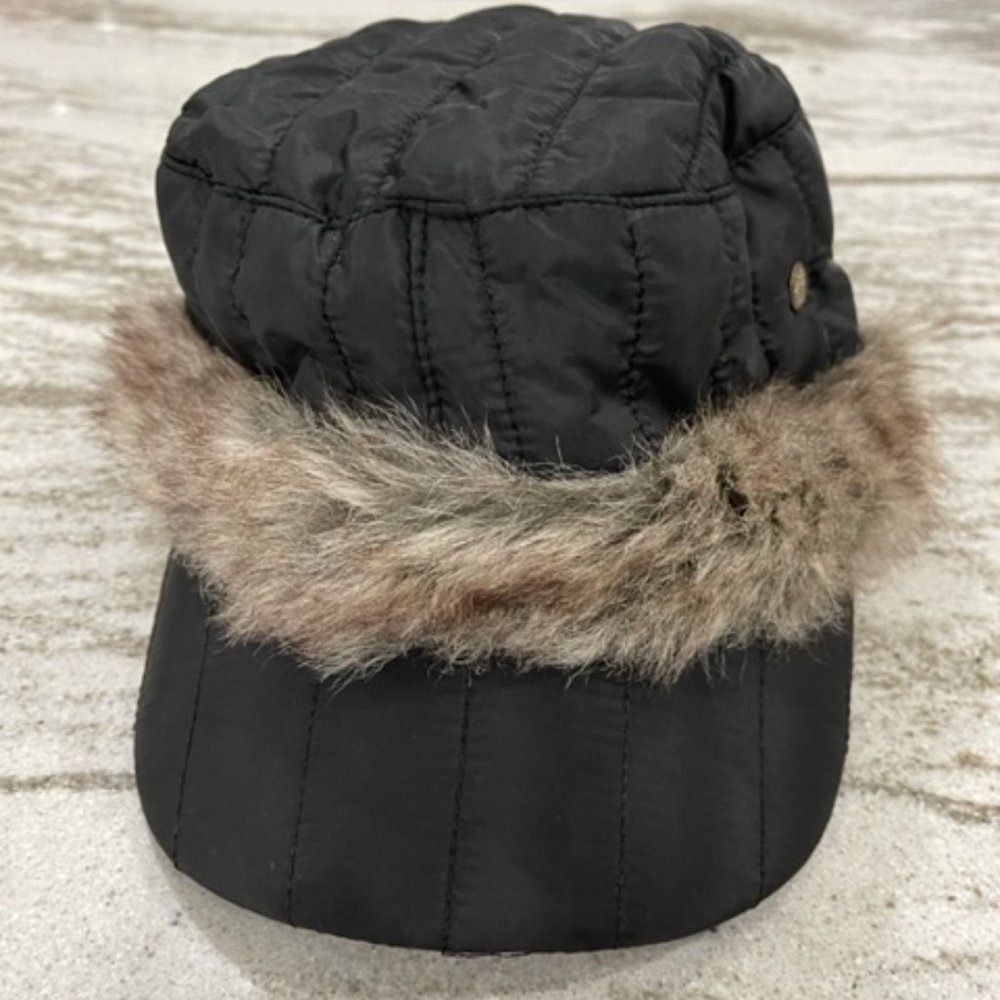 Black hat with faux fur trim